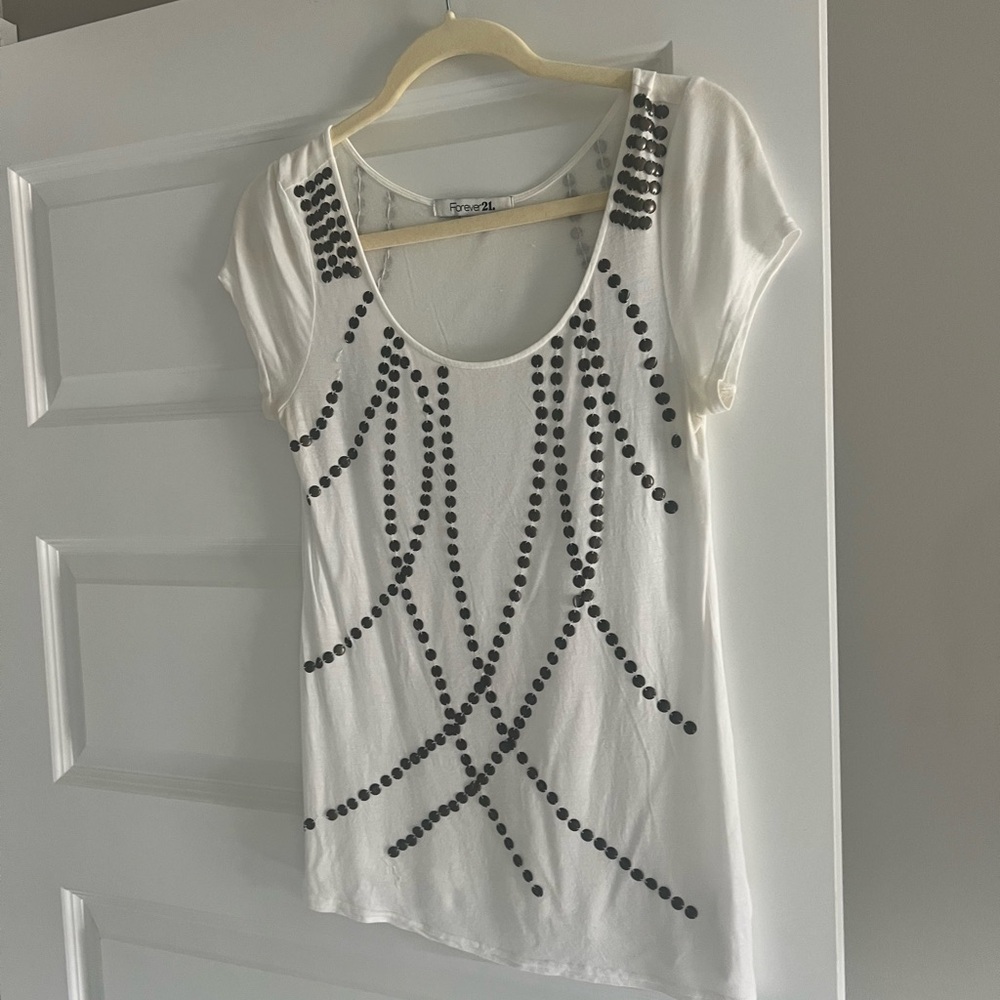 Cream and copper embellished  Beaded Women's T-shirt size Large